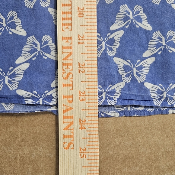 TALBOTS Petite Butterfly Print Cotton Tunic Blouse Shirt Size Small Blue White - Picture 12 of 12